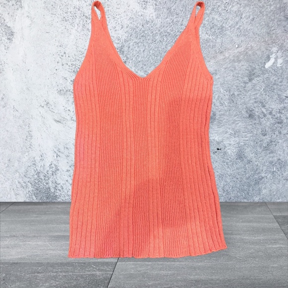 ANTHROPOLOGIE Knit V- Neck/ V-Back Tank Sweater Top Coral EUC - Picture 3 of 5